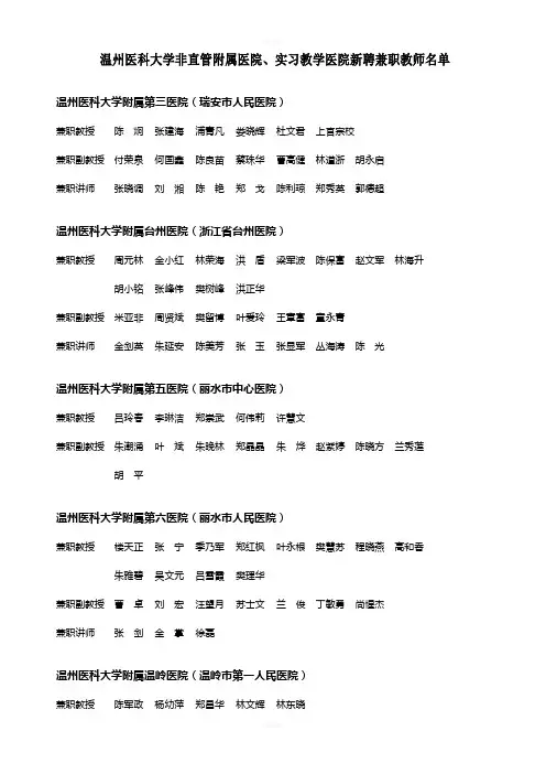 温州医科大学非直管附属医院、实习教学医院新聘兼职教师名单