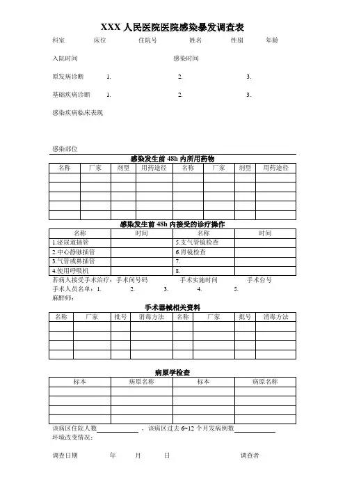 XXXX人民医院医院感染暴发调查表
