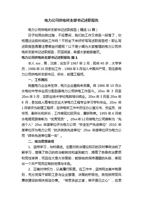 电力公司供电所支部书记述职报告（精选11篇）