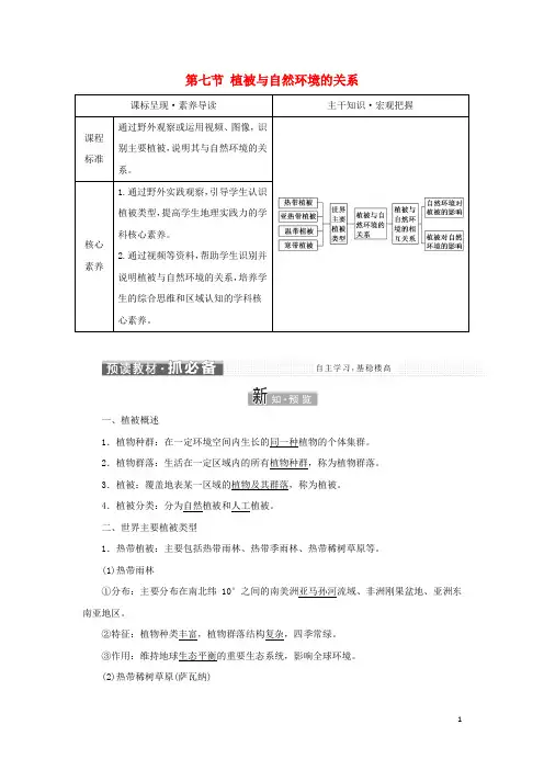 新教材高中地理第二章自然地理要素及现象第七节植被与自然环境的关系学案中图版必修第一册