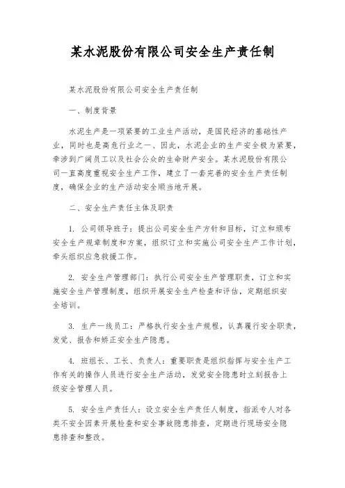 某水泥股份有限公司安全生产责任制