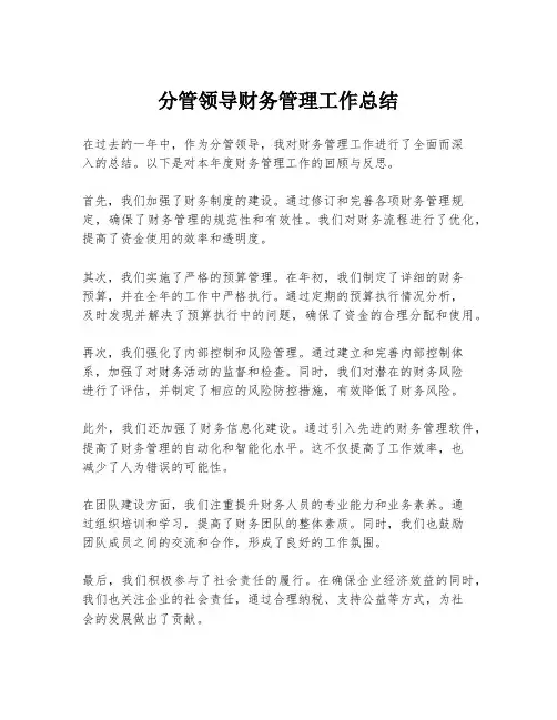 分管领导财务管理工作总结