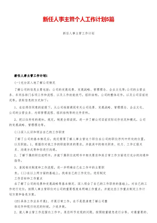 新任人事主管个人工作计划5篇