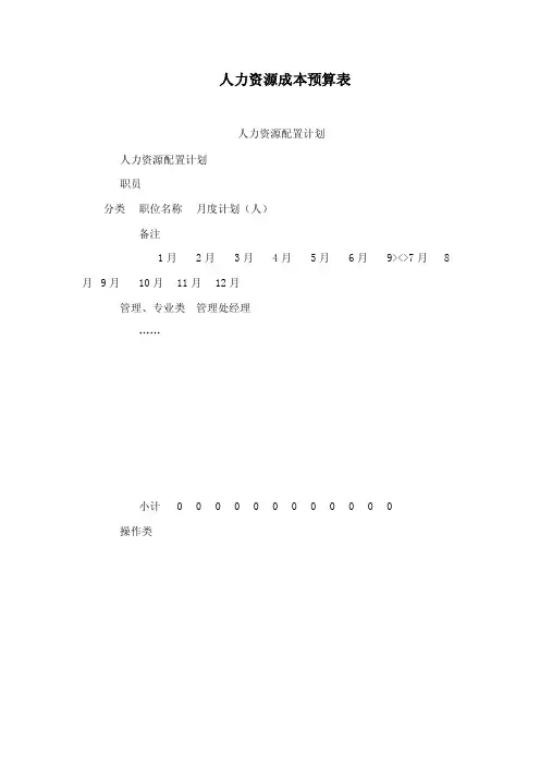 人力资源成本预算表