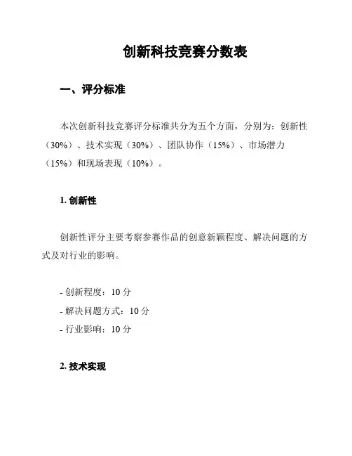 创新科技竞赛分数表