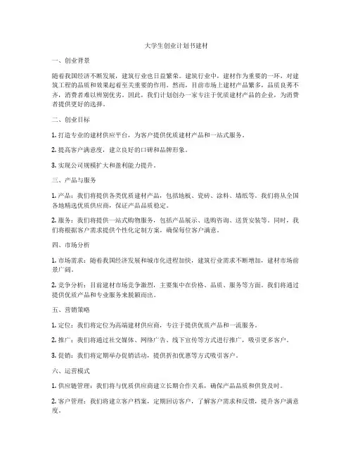 大学生创业计划书建材