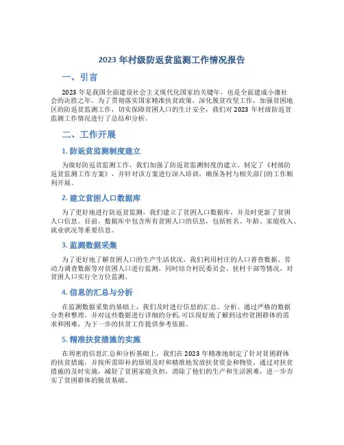 2023年村级防返贫监测工作情况报告
