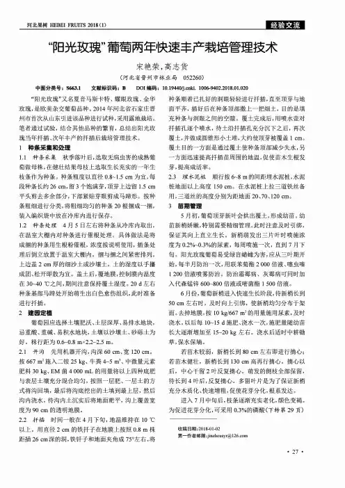 “阳光玫瑰”葡萄两年快速丰产栽培管理技术