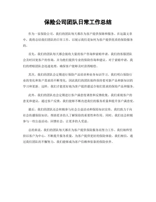 保险公司团队日常工作总结