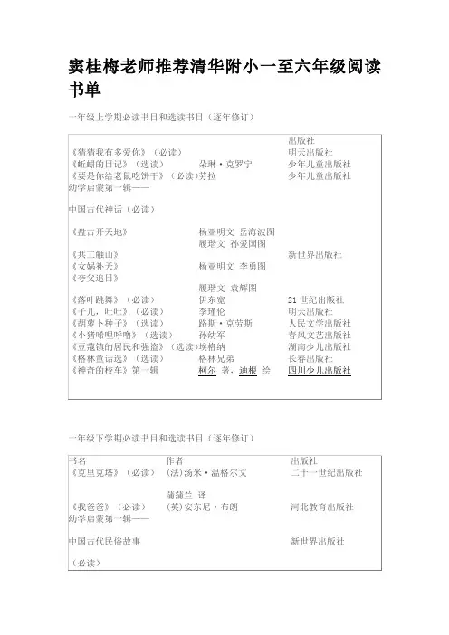 窦桂梅老师推荐清华附小一至六年级阅读书单
