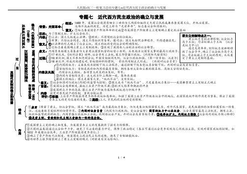 人民版-高三一轮复习总结专题七--近代西方民主政治的确立与发展