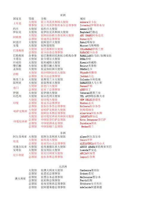 常见中国驻外大使馆分布情况