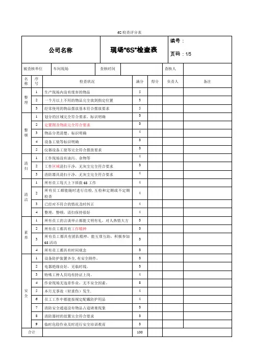 6S检查表【标准模板】