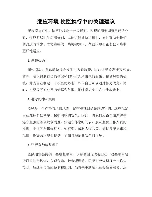 适应环境 收监执行中的关键建议