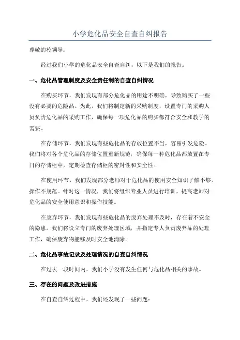 小学危化品安全自查自纠报告