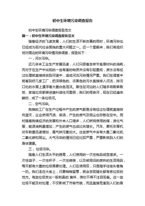 初中生环境污染调查报告
