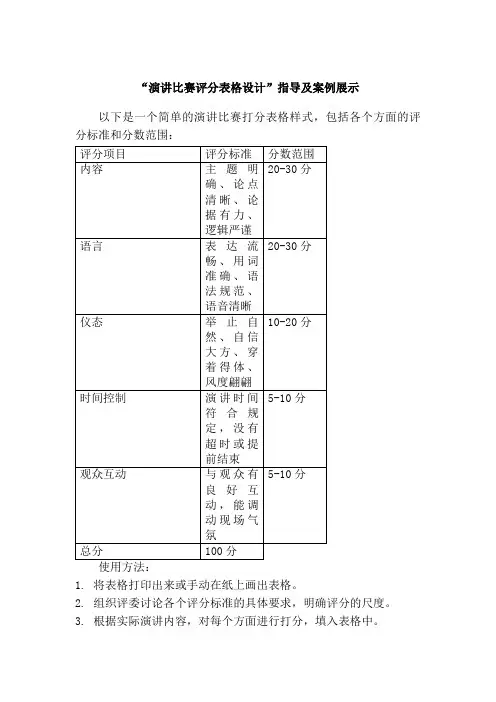 演讲比赛打分表格样式