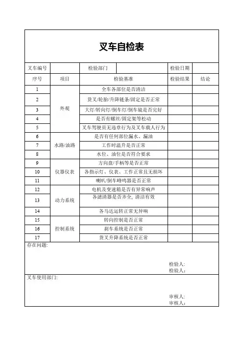 叉车自检表