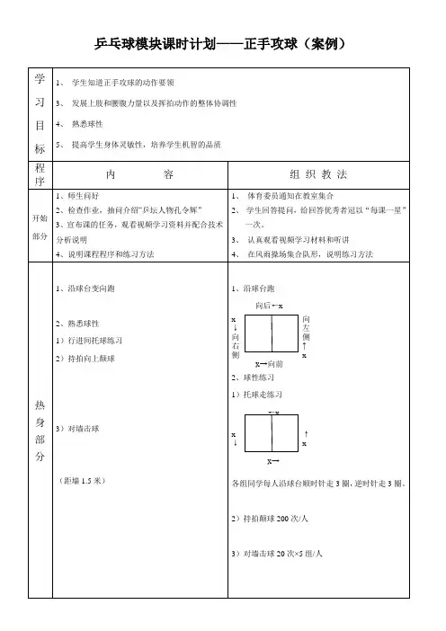 乒乓球—正手攻球教案