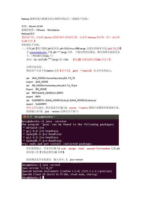 Hadoop集群安装与配置及其示例程序运行说明文件