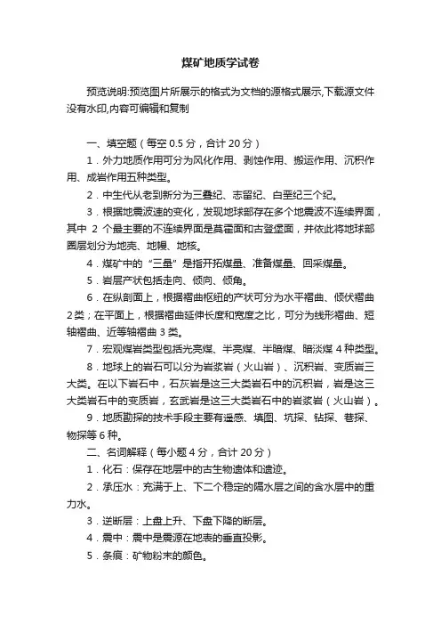 煤矿地质学试卷