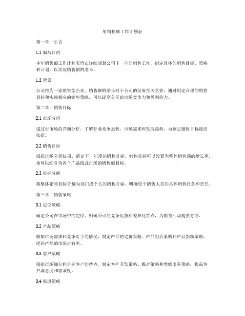 年销售额工作计划表