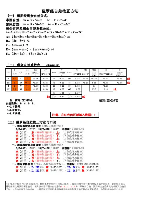 磁罗经校自差校正自动求和计算表格