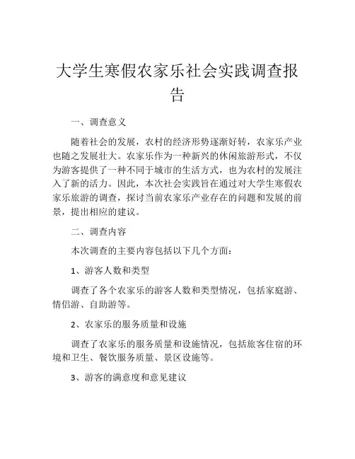大学生寒假农家乐社会实践调查报告