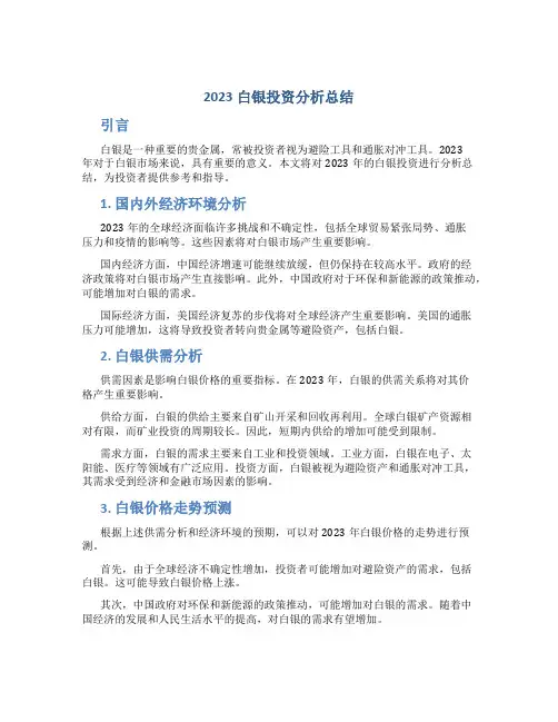 2023白银投资分析总结