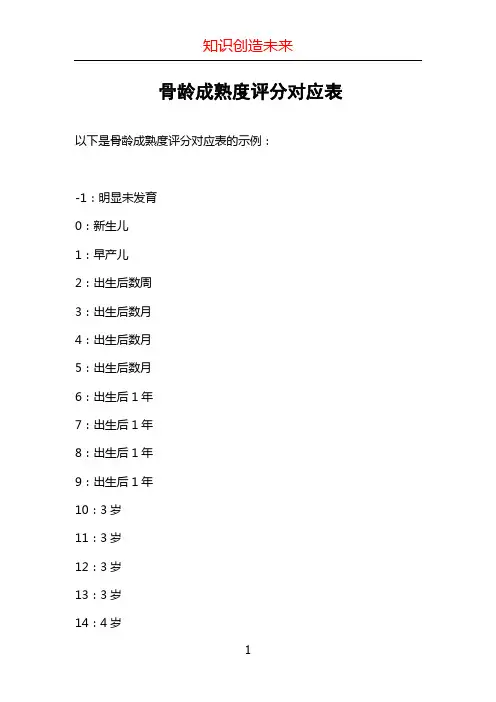 骨龄成熟度评分对应表