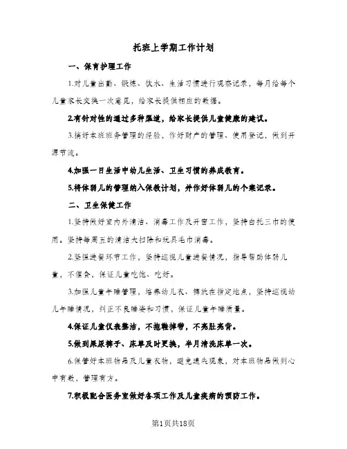 托班上学期工作计划(6篇)