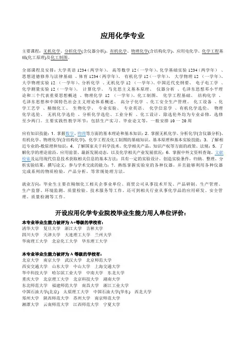 应用化学专业概况