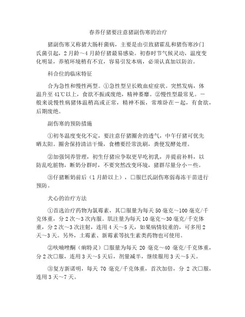 春养仔猪要注意猪副伤寒的治疗