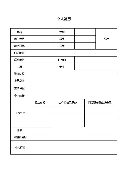 个人简历表格模板(10套)