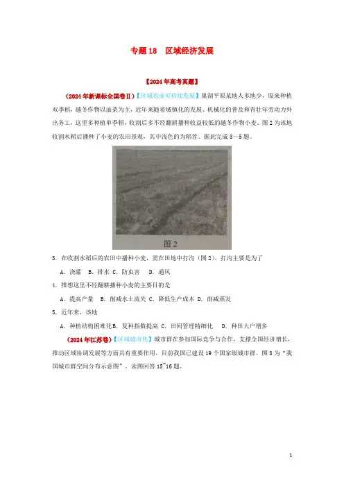 2024年高考地理真题模拟题专项汇编__18区域经济发展含解析