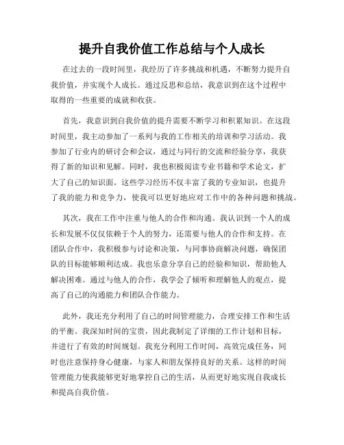 提升自我价值工作总结与个人成长