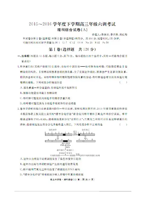 河北省衡水中学2020届高三下学期六调考试理综生物试题(PDF版含答案)