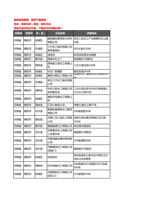 新版河南省南阳市化工厂企业公司商家户名录单联系方式地址大全61家