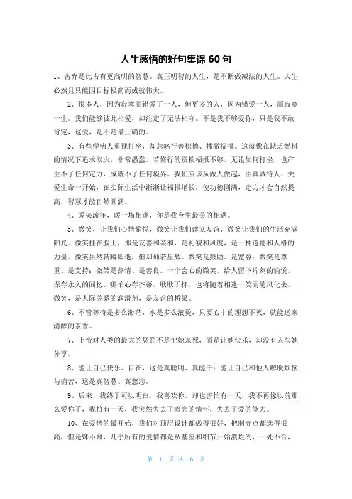 人生感悟的好句集锦60句