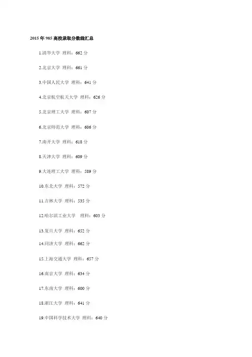 2015年985高校录取分数线汇总