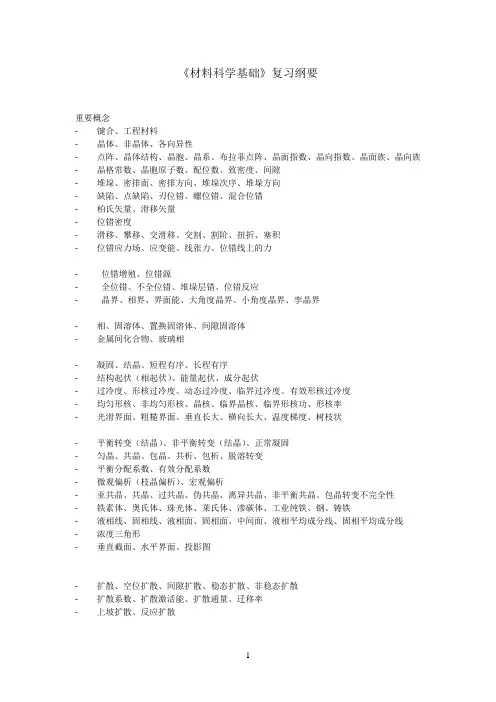 材料科学基础复习提纲