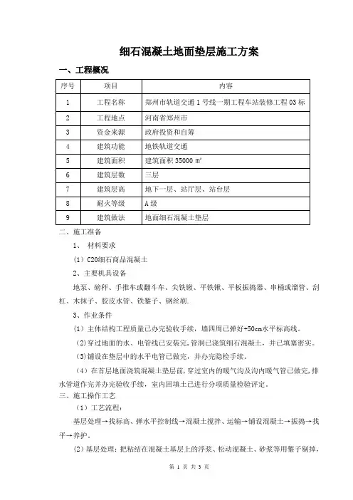 细石混凝土垫层施工方案