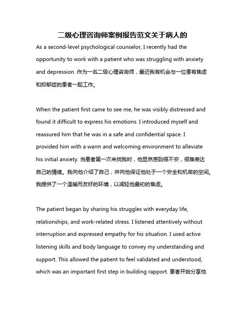 二级心理咨询师案例报告范文关于病人的
