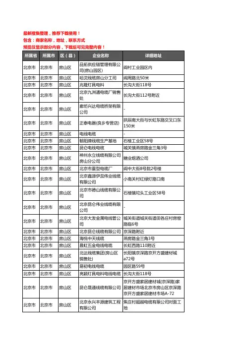 新版北京市北京市房山区电线电缆企业公司商家户名录单联系方式地址大全39家