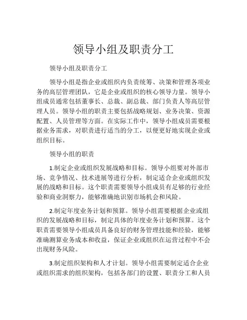 领导小组及职责分工