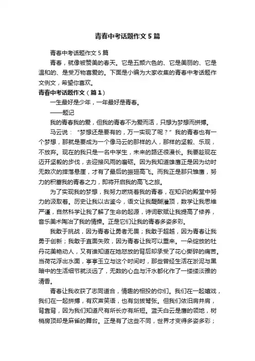 青春中考话题作文5篇