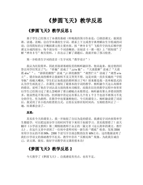 《梦圆飞天》教学反思