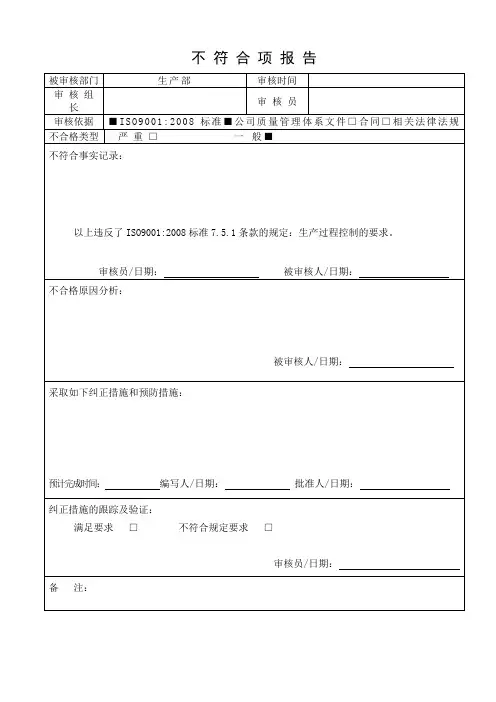 内审不符合项表