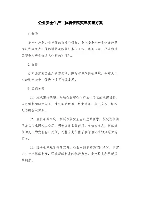 企业安全生产主体责任落实年实施方案