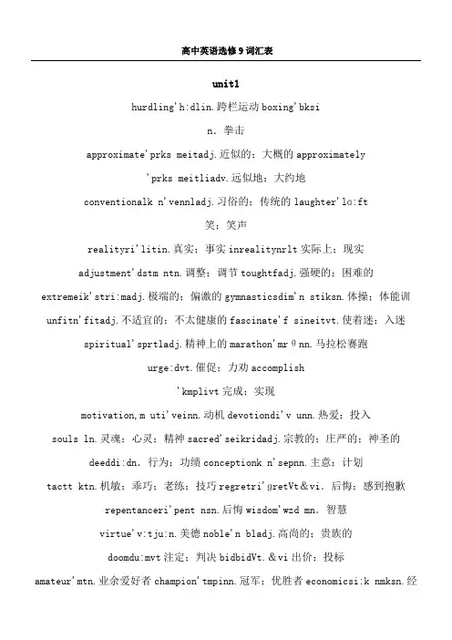 人教版英语选修单词